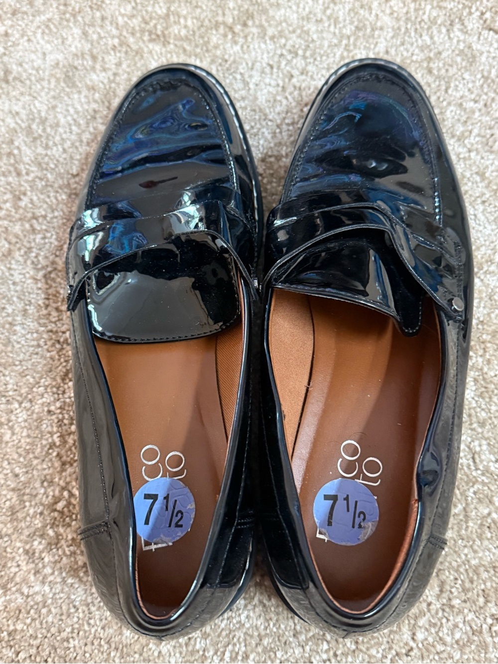 Franco Sarto Black Patent Leather Loafers Women’s 7.5 Classic Penny Shoes